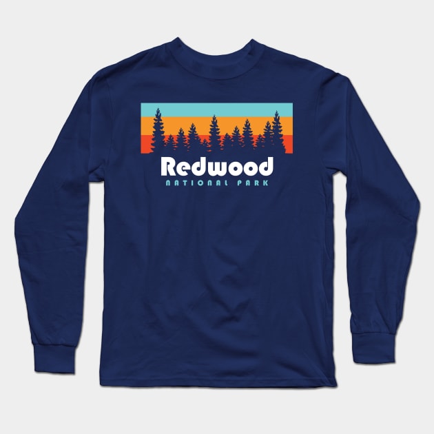 Redwood National Park California Retro Vintage Trees Long Sleeve T-Shirt by PodDesignShop